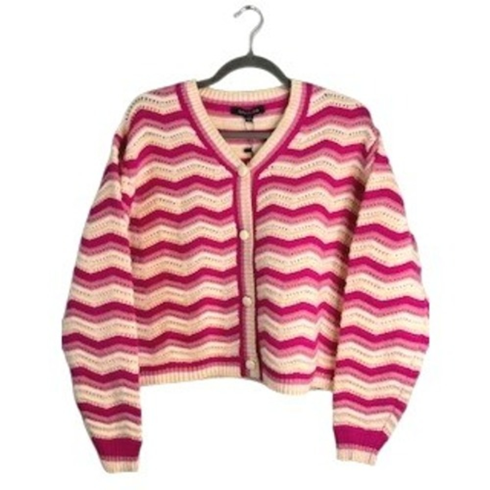 Strut & Bolt Pink‎ Multi Chevron Knit Cardigan Sweater Covered Buttons Small NWT